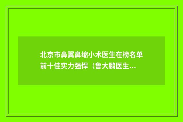 北京市鼻翼鼻缩小术医生在榜名单前十佳实力强悍(鲁大鹏医生国内有九大城市上榜)