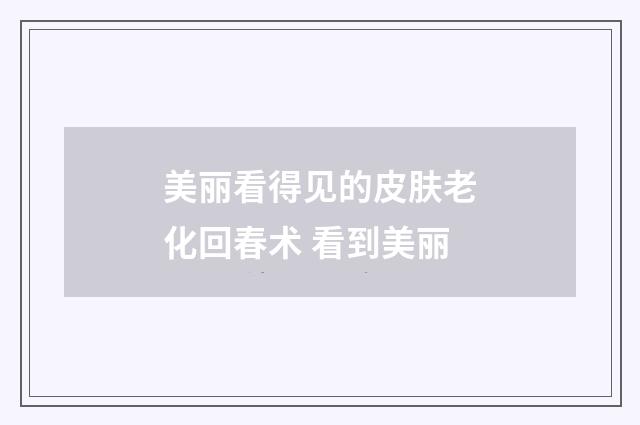 美丽看得见的皮肤老化回春术 看到美丽