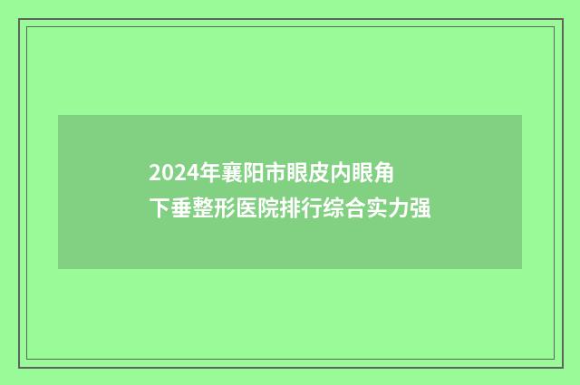 2024年襄阳市眼皮内眼角下垂整形医院排行综合实力强