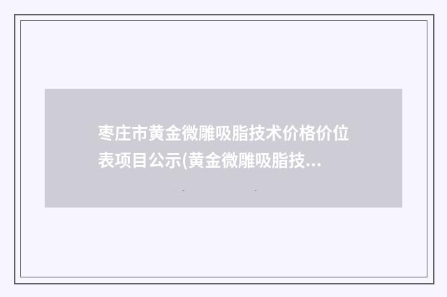 枣庄市黄金微雕吸脂技术价格价位表项目公示(黄金微雕吸脂技术均价为：24524元)