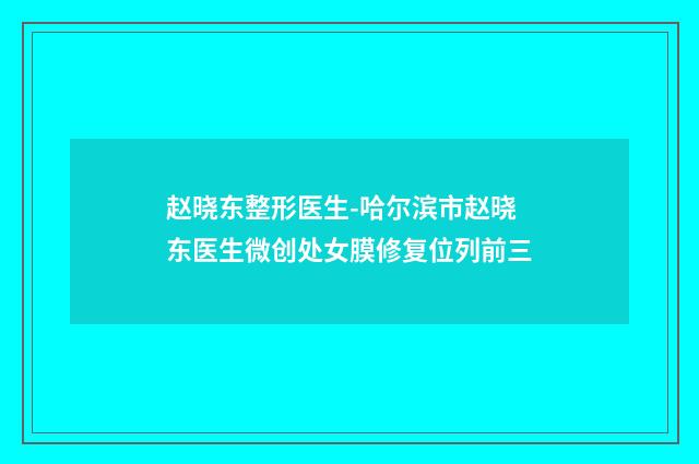 赵晓东整形医生-哈尔滨市赵晓东医生微创处女膜修复位列前三