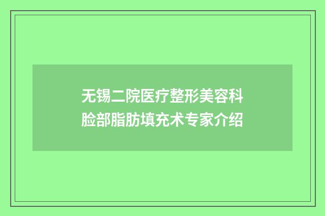 无锡二院医疗整形美容科脸部脂肪填充术专家介绍
