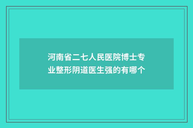 河南省二七人民医院博士专业整形阴道医生强的有哪个