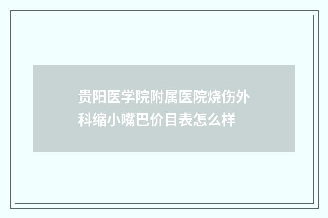 贵阳医学院附属医院烧伤外科缩小嘴巴价目表怎么样