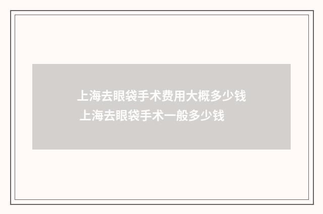 上海去眼袋手术费用大概多少钱 上海去眼袋手术一般多少钱