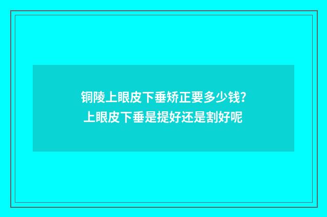 铜陵上眼皮下垂矫正要多少钱? 上眼皮下垂是提好还是割好呢