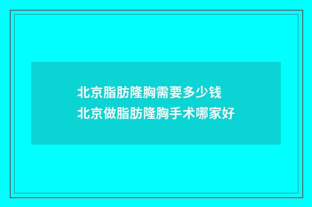 北京脂肪隆胸需要多少钱 北京做脂肪隆胸手术哪家好