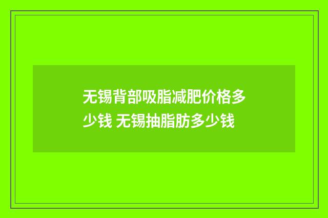 无锡背部吸脂减肥价格多少钱 无锡抽脂肪多少钱