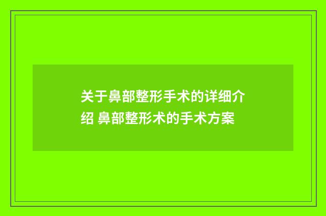 关于鼻部整形手术的详细介绍 鼻部整形术的手术方案