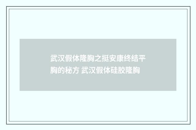 武汉假体隆胸之挺安康终结平胸的秘方 武汉假体硅胶隆胸