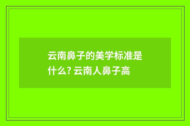 云南鼻子的美学标准是什么? 云南人鼻子高