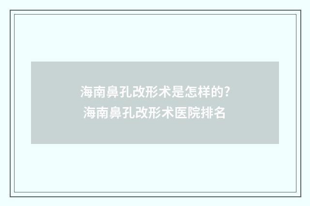 海南鼻孔改形术是怎样的? 海南鼻孔改形术医院排名