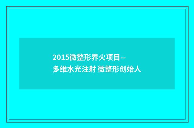 2015微整形界火项目--多维水光注射 微整形创始人
