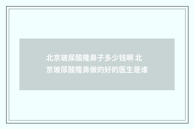 北京玻尿酸隆鼻子多少钱啊 北京玻尿酸隆鼻做的好的医生是谁