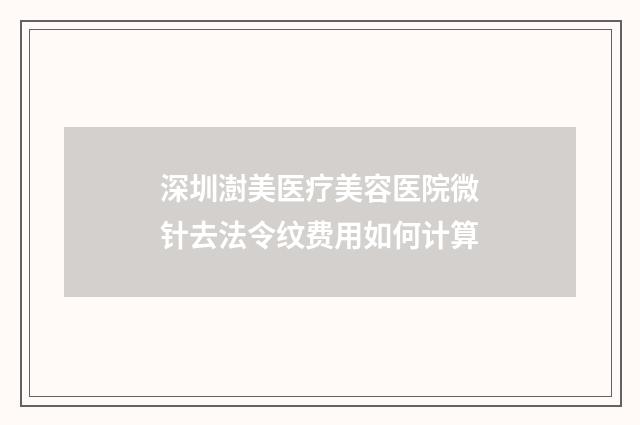 深圳澍美医疗美容医院微针去法令纹费用如何计算