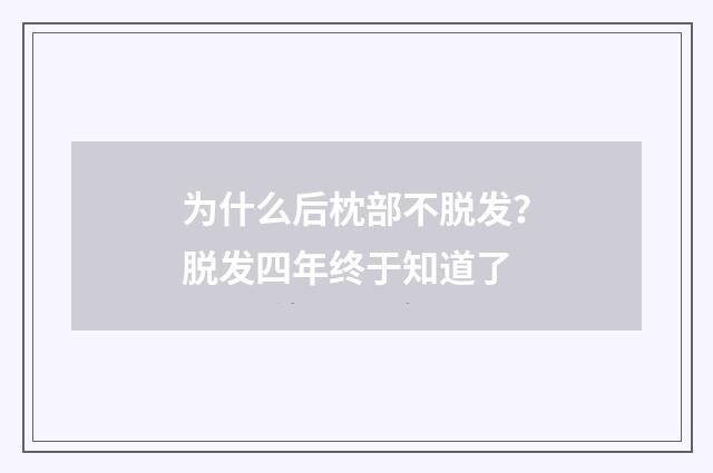 为什么后枕部不脱发？脱发四年终于知道了