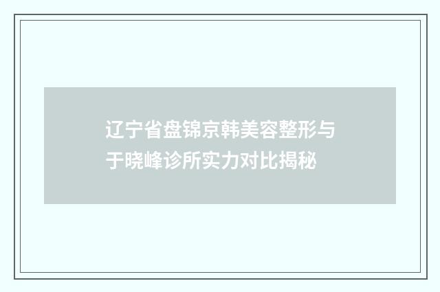 辽宁省盘锦京韩美容整形与于晓峰诊所实力对比揭秘