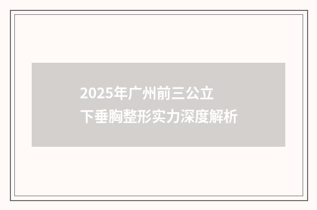 2025年广州前三公立下垂胸整形实力深度解析