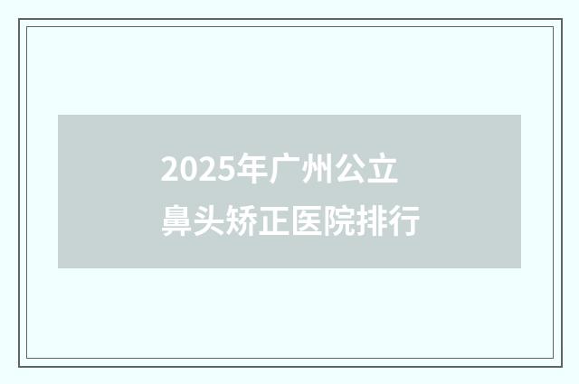 2025年广州公立鼻头矫正医院排行