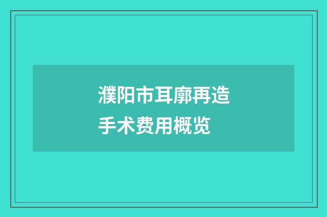 濮阳市耳廓再造手术费用概览