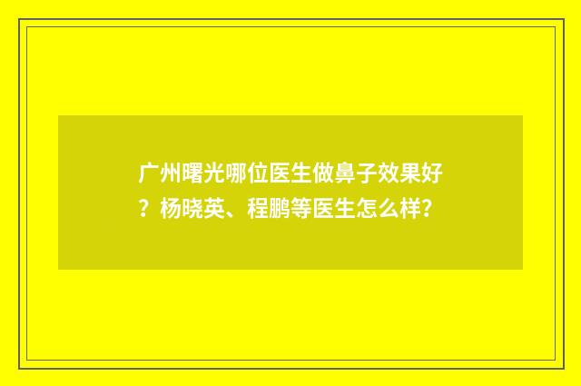 广州曙光哪位医生做鼻子效果好？杨晓英、程鹏等医生怎么样？