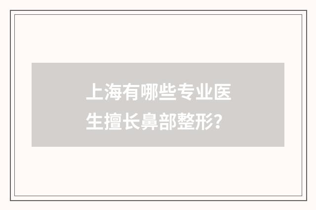 上海有哪些专业医生擅长鼻部整形？